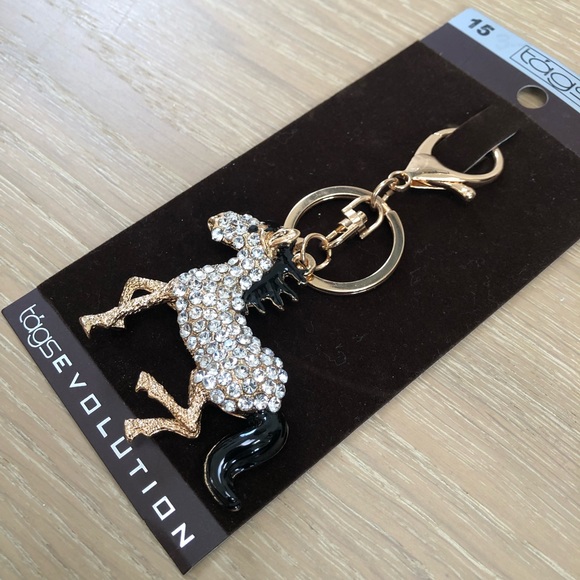⭐️TAGS EVOLUTION⭐️Rhinestone Swarovsky Crystals Gold Pony Horse Keychain Charm - Picture 5 of 10